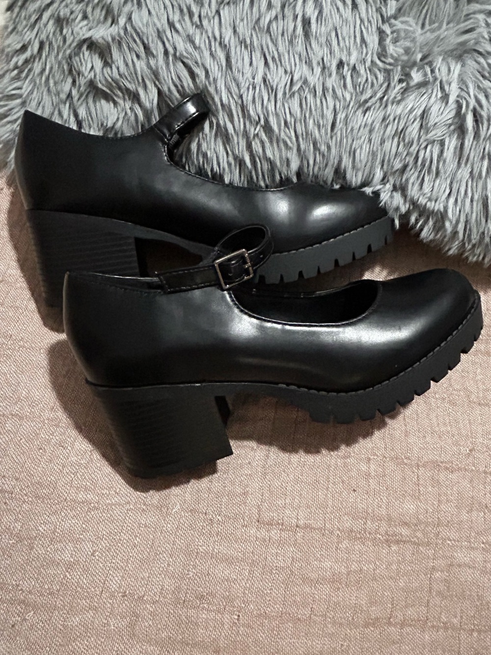 Soda Black Mary Jane Lug Sole Block Heels-NWOT Size 9 - Picture 6 of 11